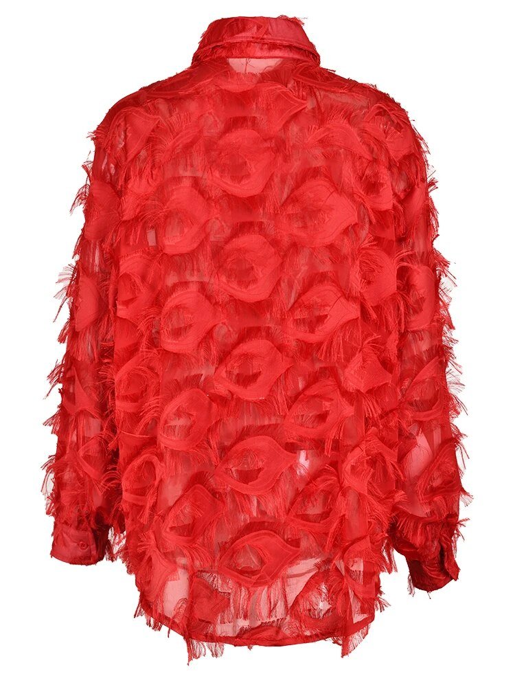 Fringed Semi-Sheer Loose Fit Shirt - Kelly Obi New York