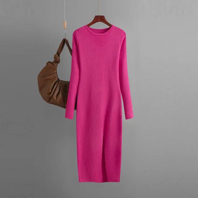 Front Slit Knitted Sweater Dress - Kelly Obi New York