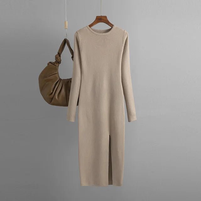 Front Slit Knitted Sweater Dress - Kelly Obi New York