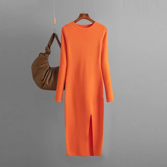 Front Slit Knitted Sweater Dress - Kelly Obi New York