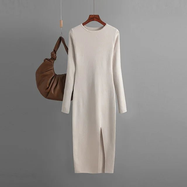 Front Slit Knitted Sweater Dress - Kelly Obi New York