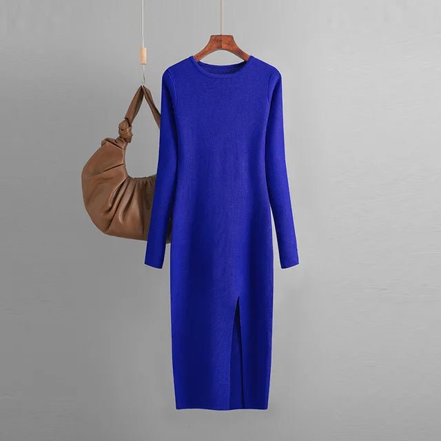 Front Slit Knitted Sweater Dress - Kelly Obi New York