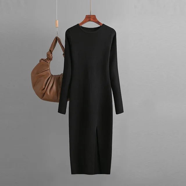 Front Slit Knitted Sweater Dress - Kelly Obi New York