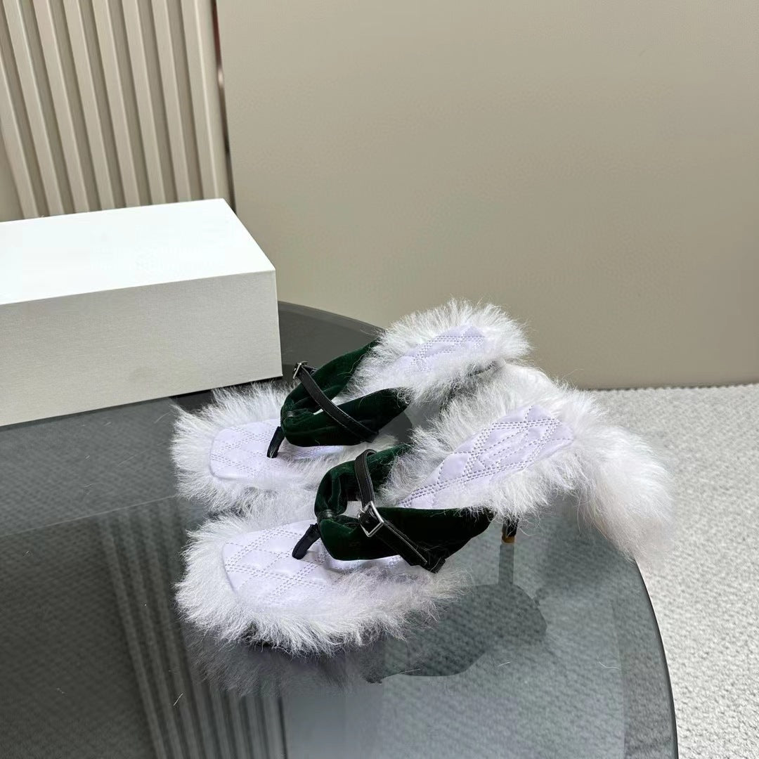 Fur Edging High Heels Sandals - Kelly Obi New York