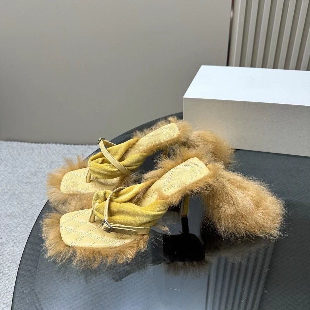 Fur Edging High Heels Sandals - Kelly Obi New York