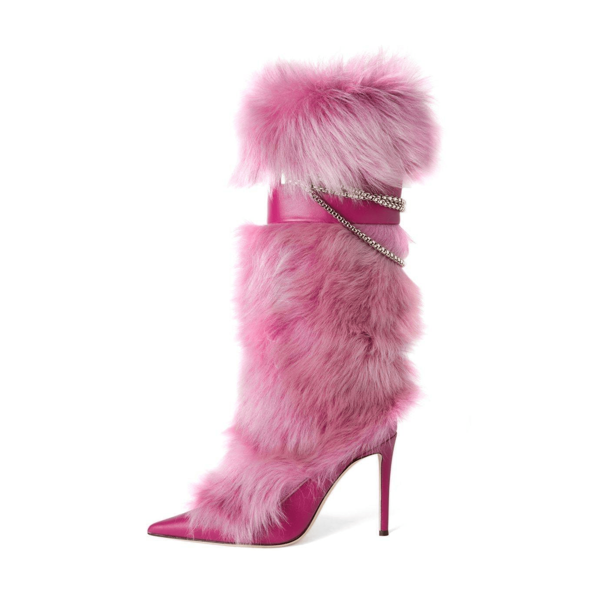 Furry Leather Chained Leg Stiletto - Kelly Obi New York