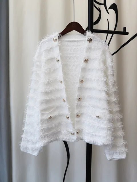 Furry Single Breasted Knit Sweater - Kelly Obi New York