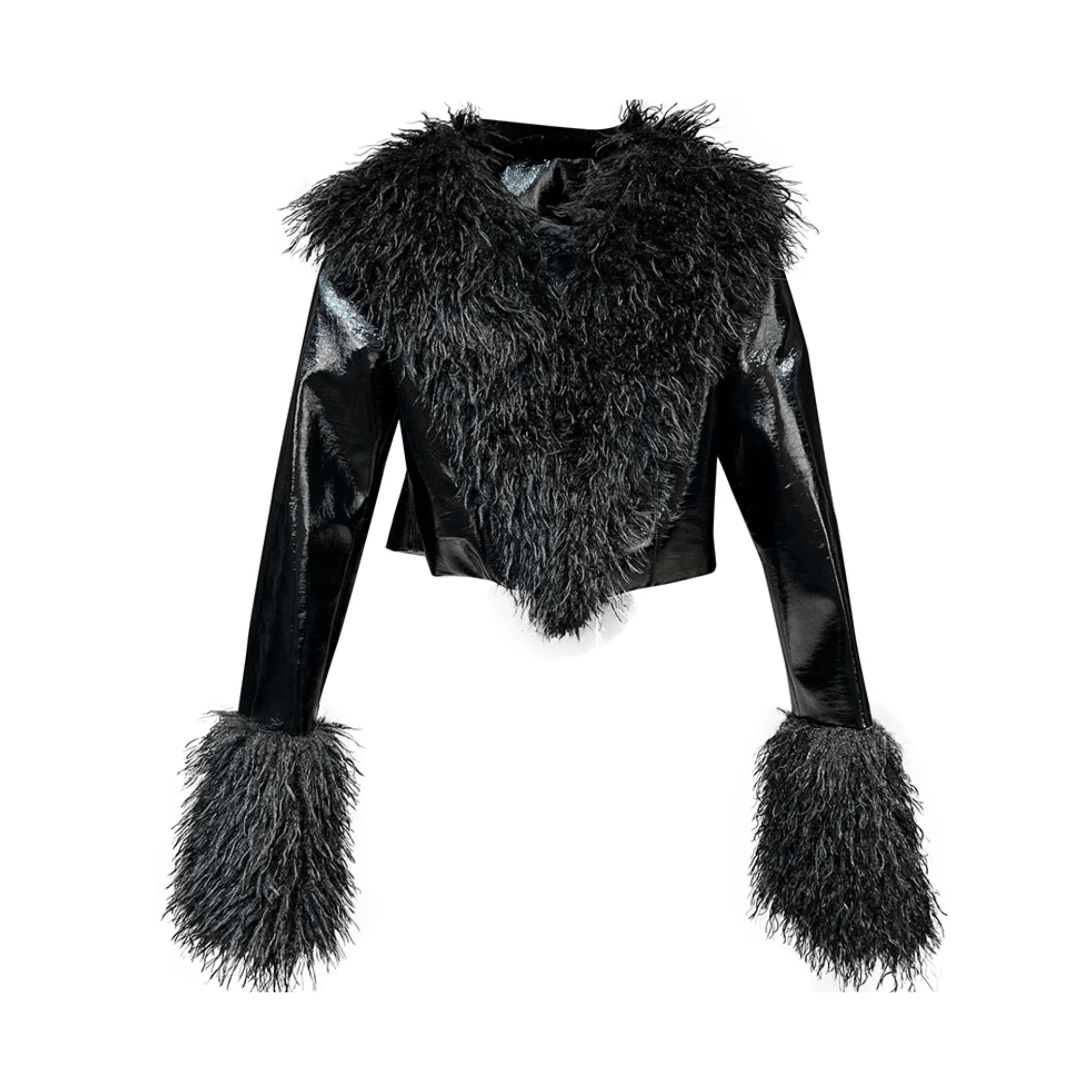 Furry Vegan Leather Cropped Jacket - Kelly Obi New York