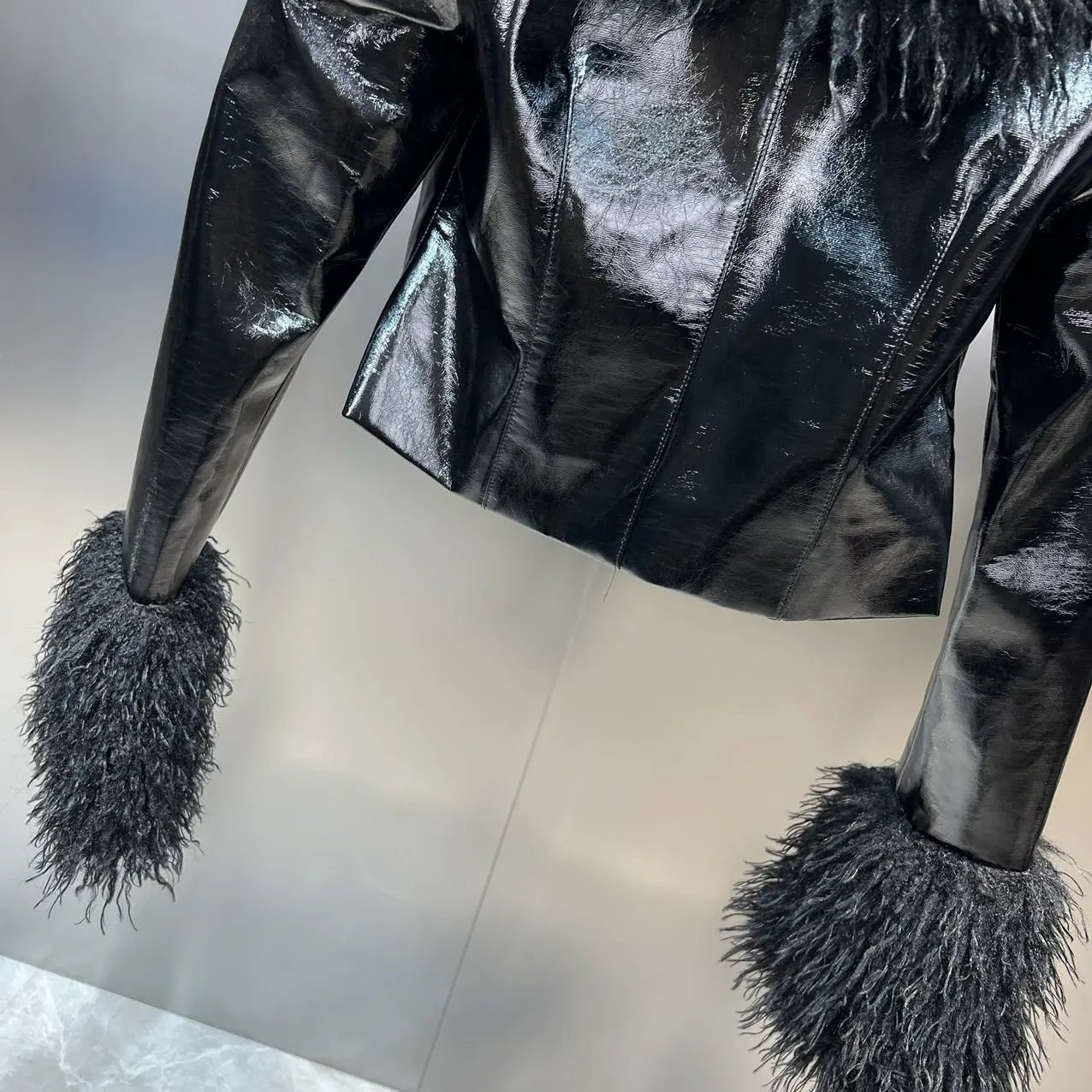 Furry Vegan Leather Cropped Jacket - Kelly Obi New York