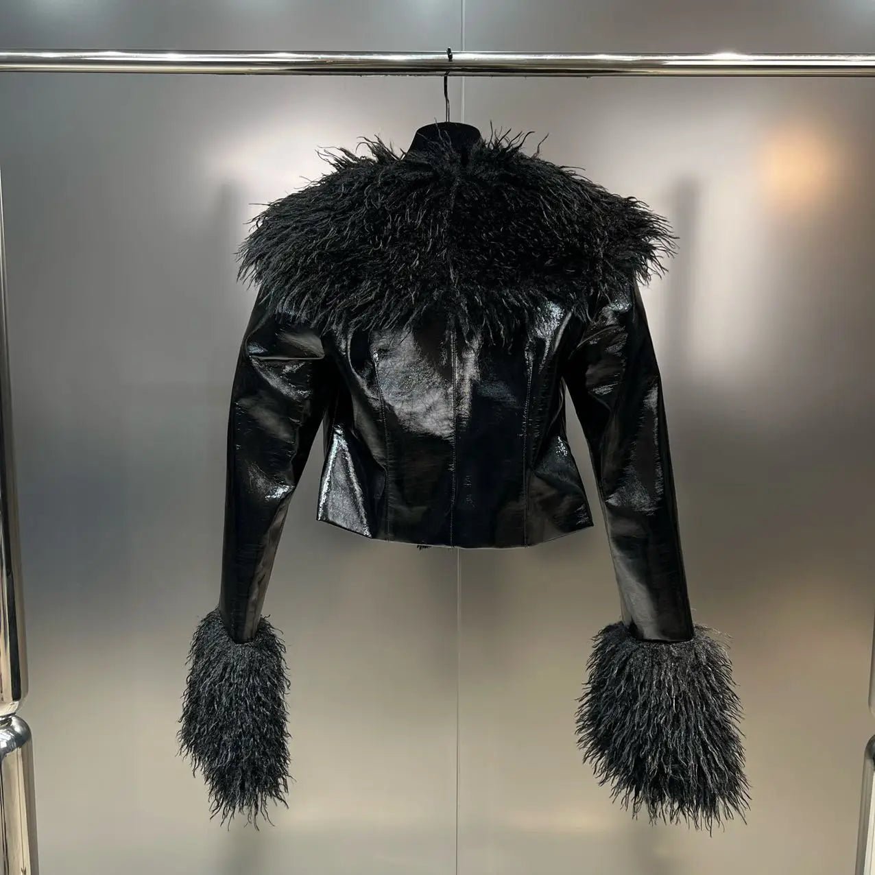 Furry Vegan Leather Cropped Jacket - Kelly Obi New York