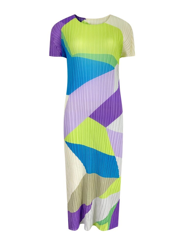 Geo Print Pleated Dress - Kelly Obi New York