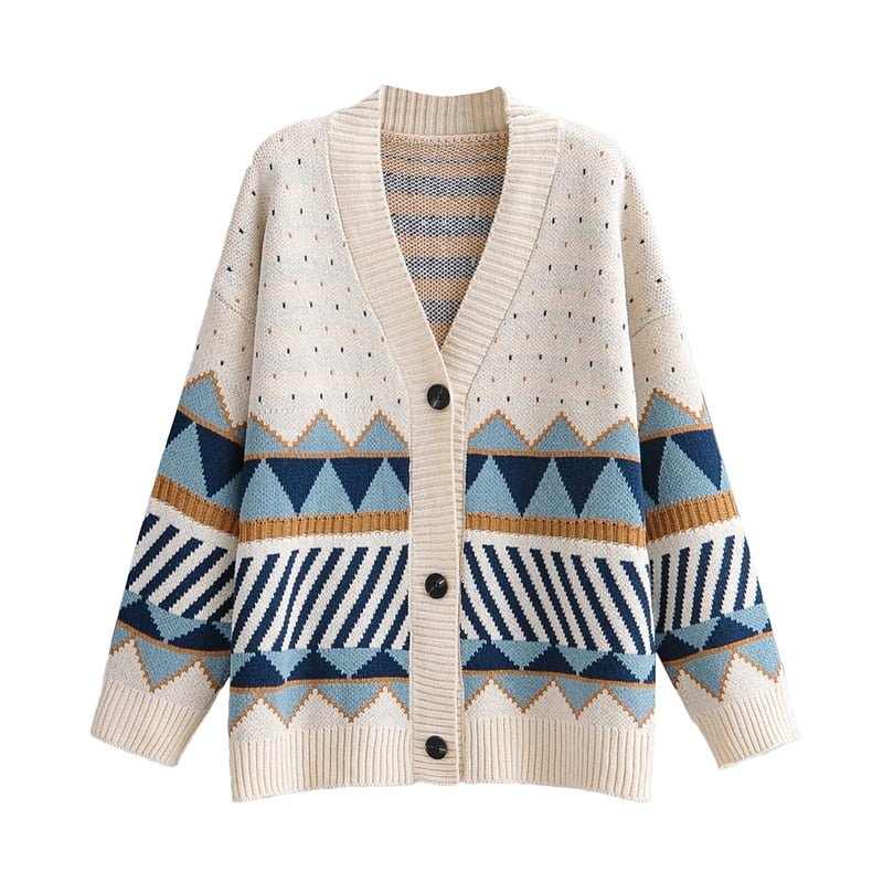 Geometric Button-Up Knit Sweater - Kelly Obi New York