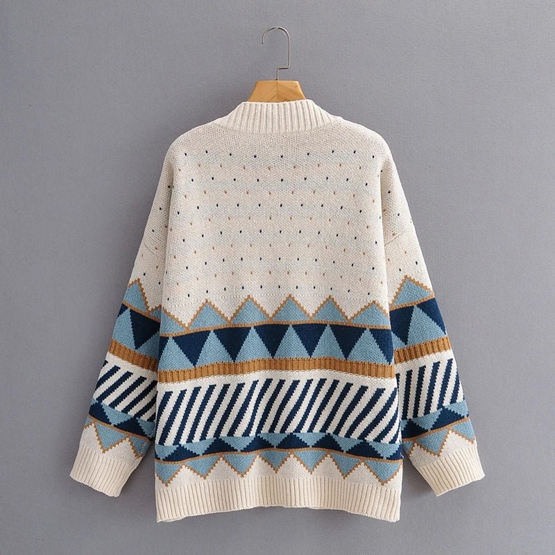 Geometric Button-Up Knit Sweater - Kelly Obi New York