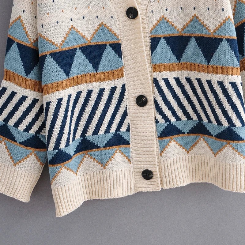 Geometric Button-Up Knit Sweater - Kelly Obi New York