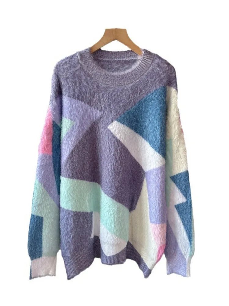 Geometric Faux Cashmere Knit Sweater - Kelly Obi New York