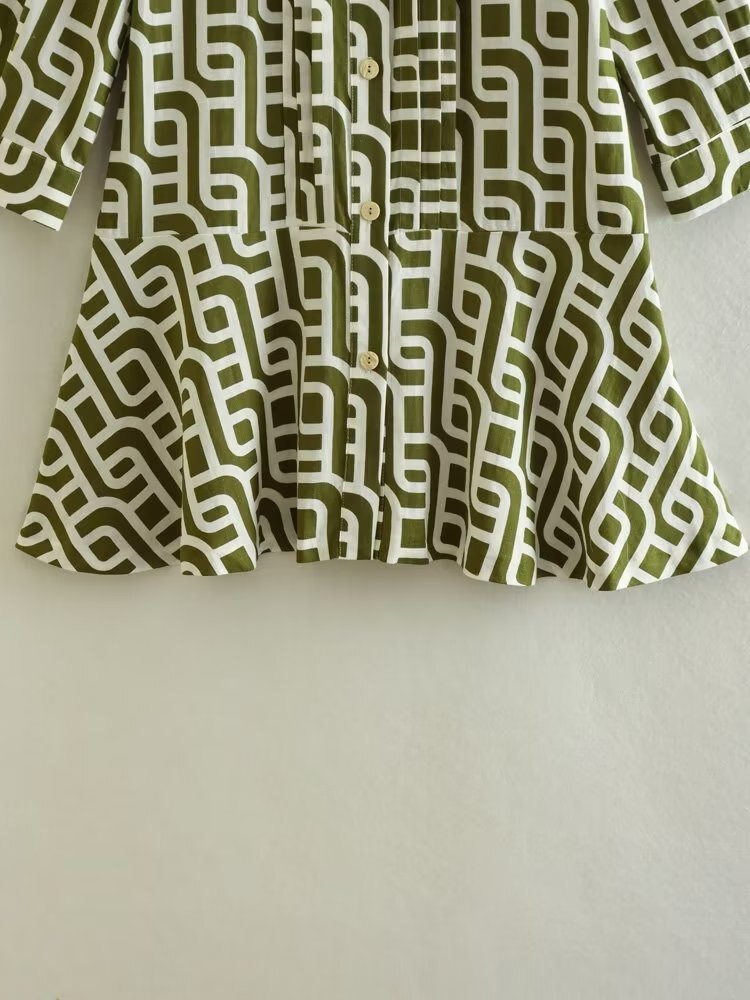 Geometric Print Button-Up Dress - Kelly Obi New York
