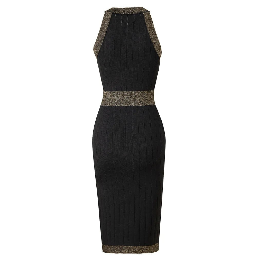 Glam Halterneck Sleeveless Knitted Dress - Kelly Obi New York