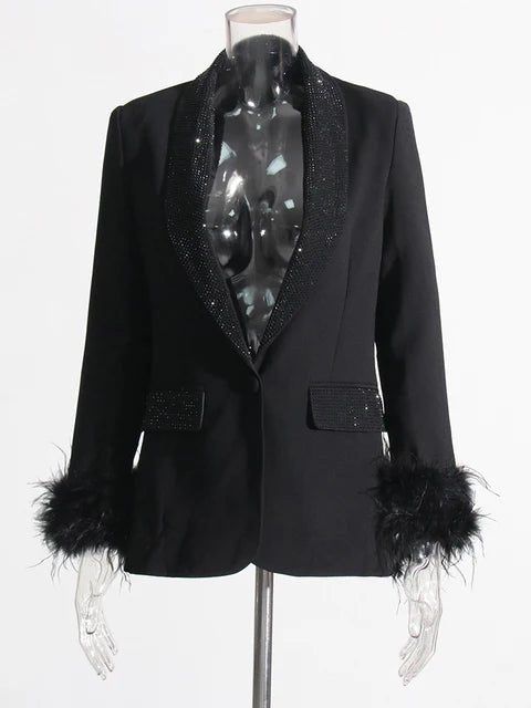 Glam Shawl Lapel Feathered Cuff Blazer - Kelly Obi New York