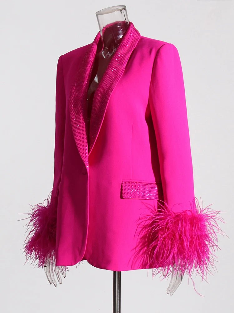 Glam Shawl Lapel Feathered Cuff Blazer - Kelly Obi New York