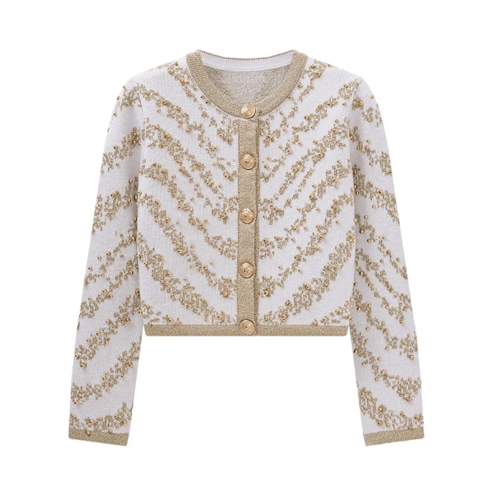 Gold Beading Knit Short Cardigan - Kelly Obi New York