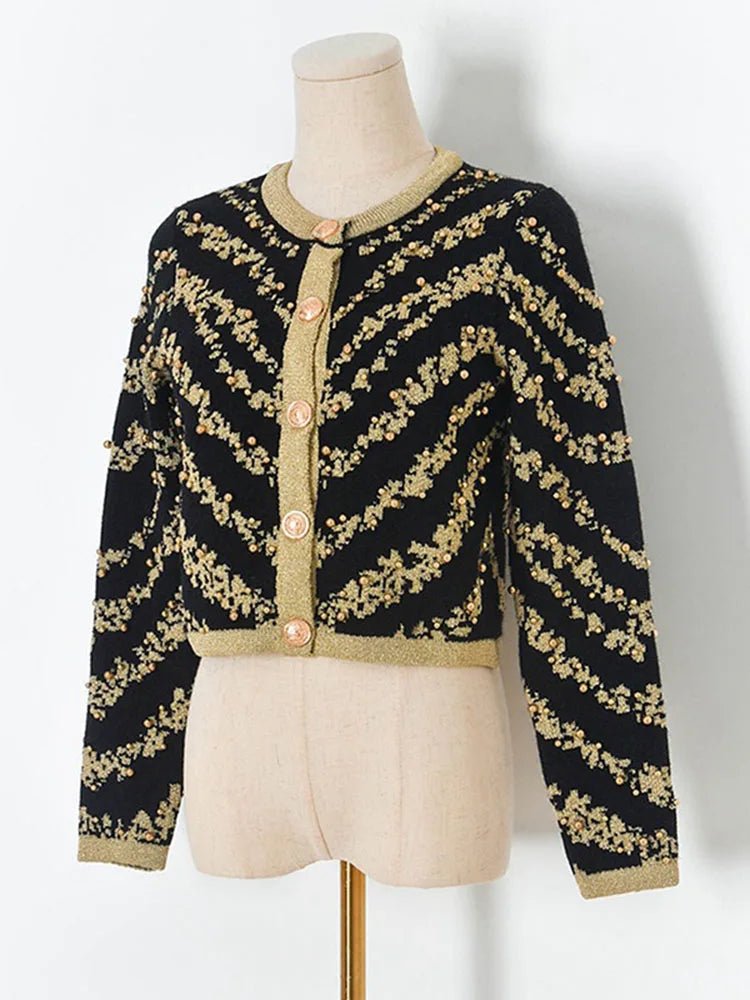Gold Beading Knit Short Cardigan - Kelly Obi New York