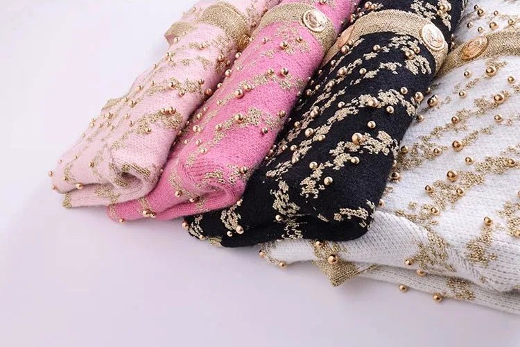 Gold Beading Knit Short Cardigan - Kelly Obi New York