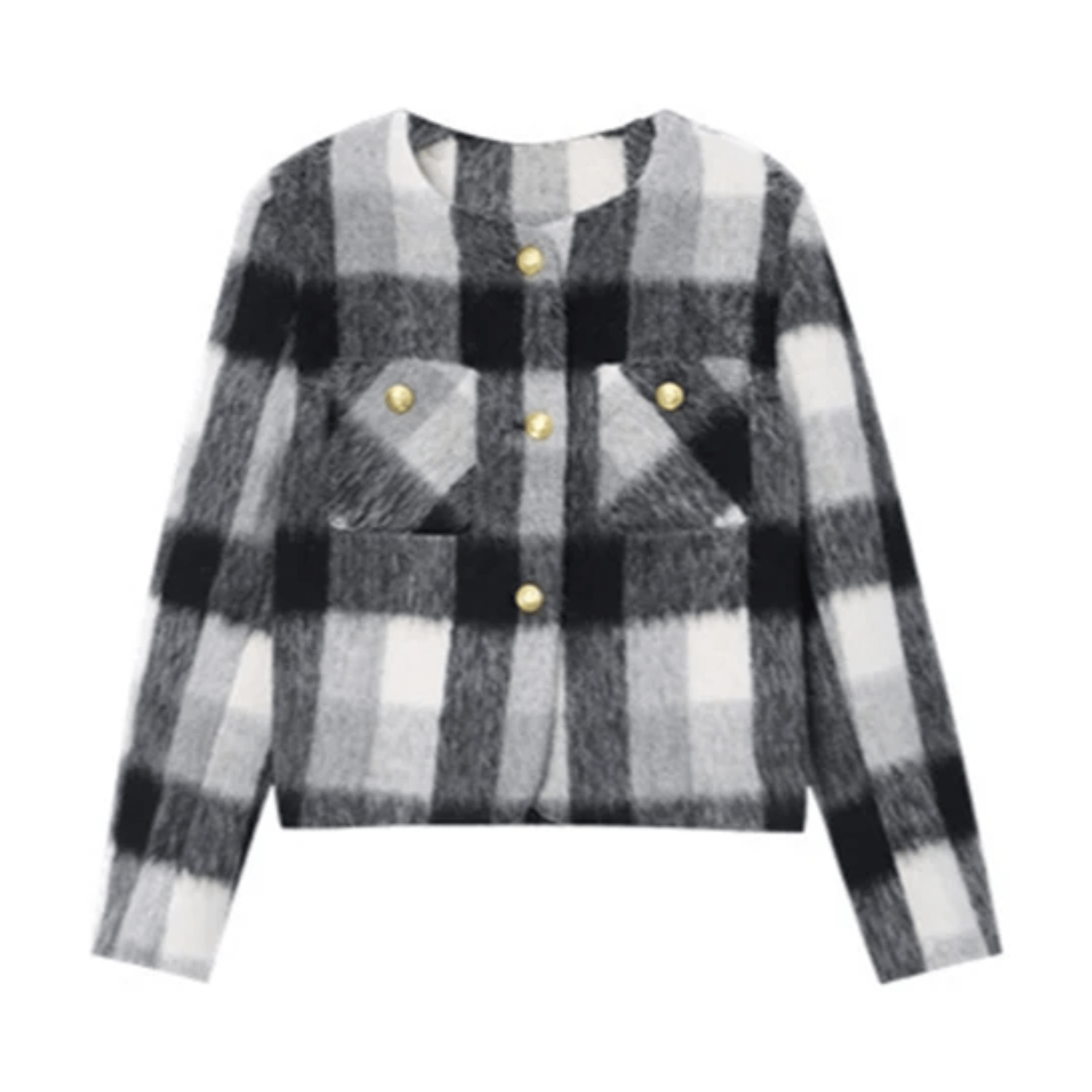 Gold Buttoned Plaid Short Jacket - Kelly Obi New York