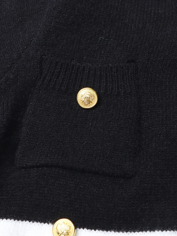 Gold Buttons Contrast Knit Sweater - Kelly Obi New York