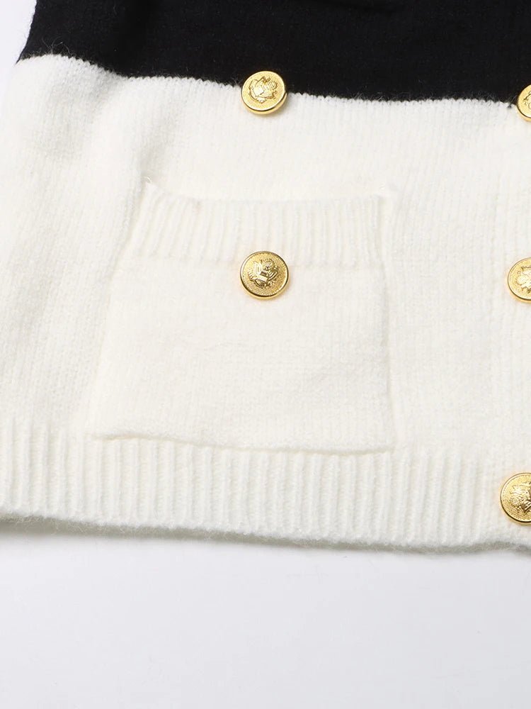 Gold Buttons Contrast Knit Sweater - Kelly Obi New York