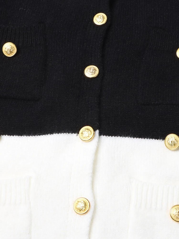 Gold Buttons Contrast Knit Sweater - Kelly Obi New York