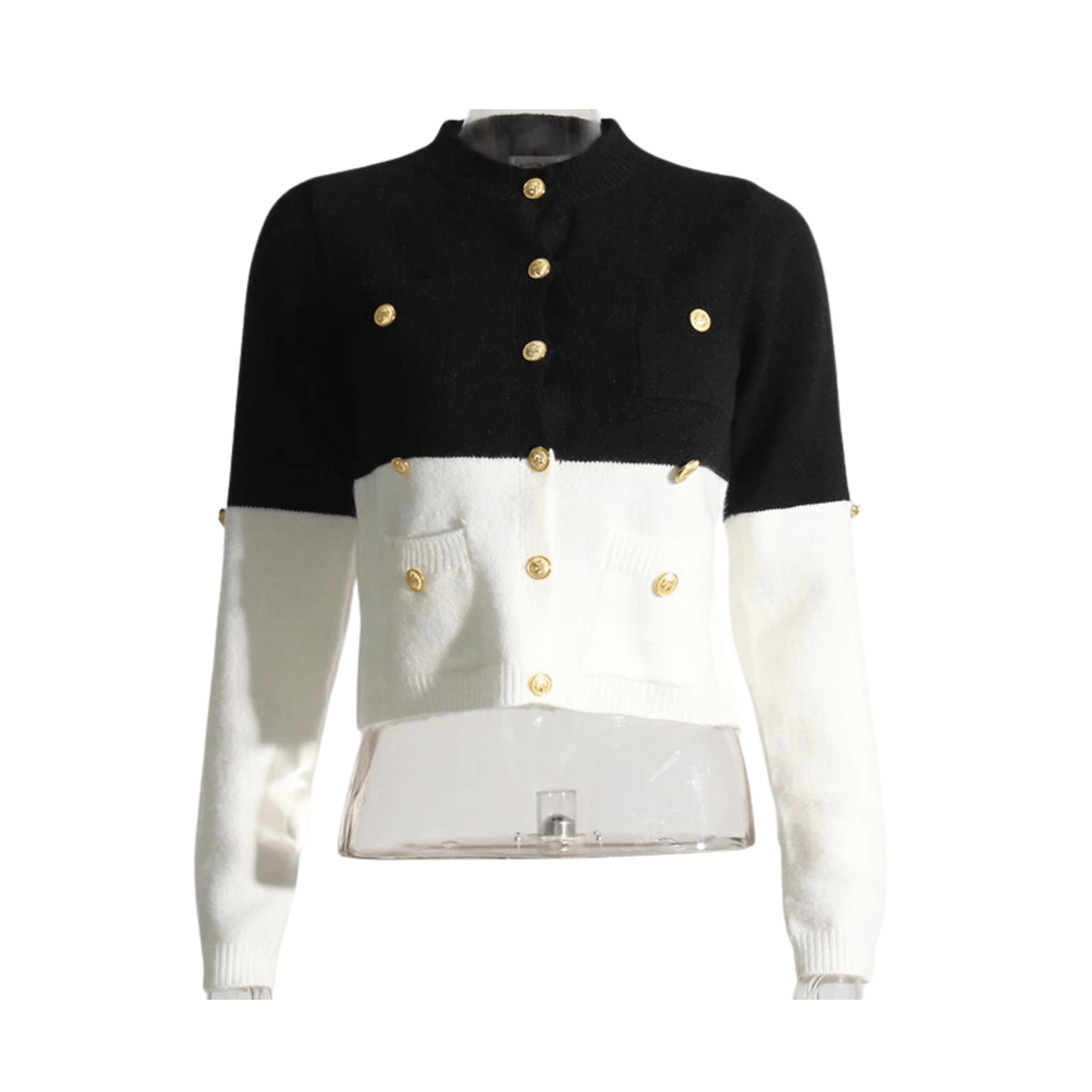 Gold Buttons Contrast Knit Sweater - Kelly Obi New York