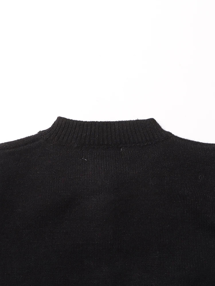 Gold Buttons Contrast Knit Sweater - Kelly Obi New York