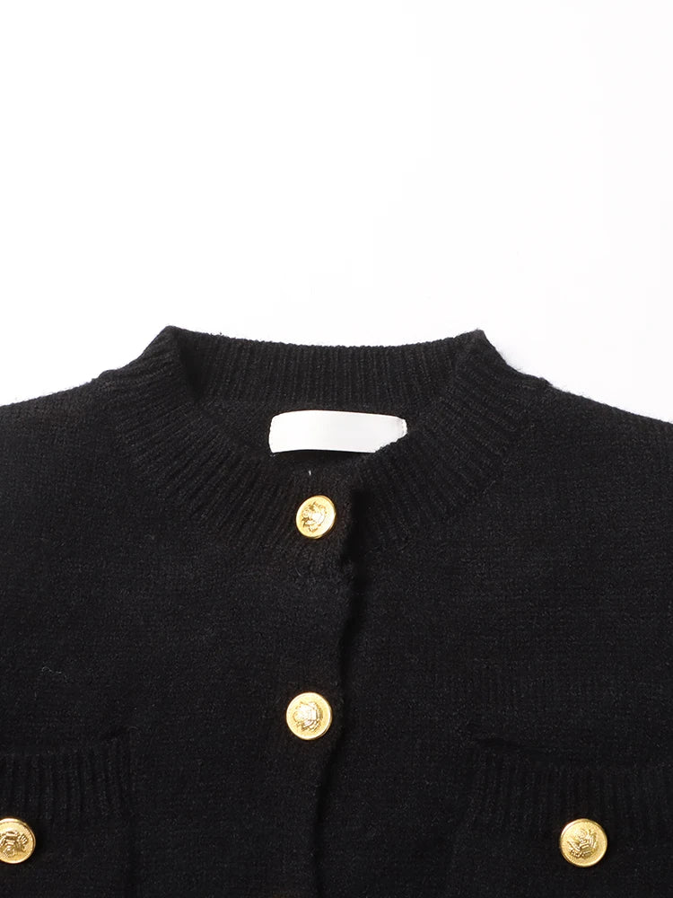 Gold Buttons Contrast Knit Sweater - Kelly Obi New York