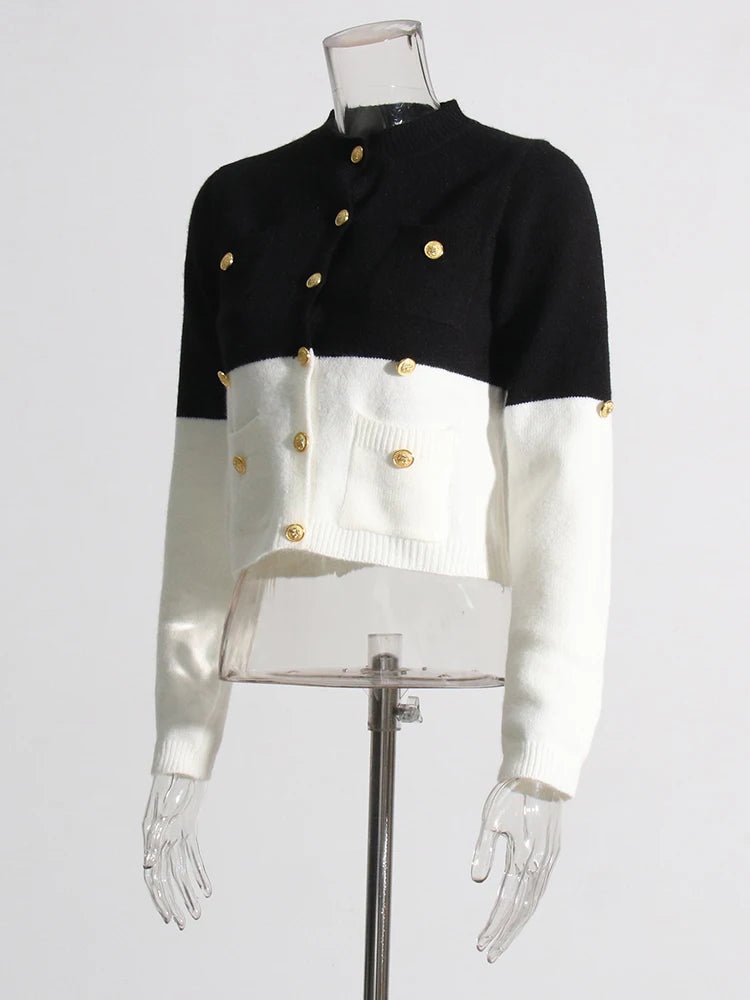 Gold Buttons Contrast Knit Sweater - Kelly Obi New York