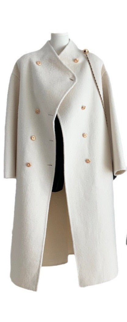 Gold Buttons Double-Breasted Woolen Coat - Kelly Obi New York