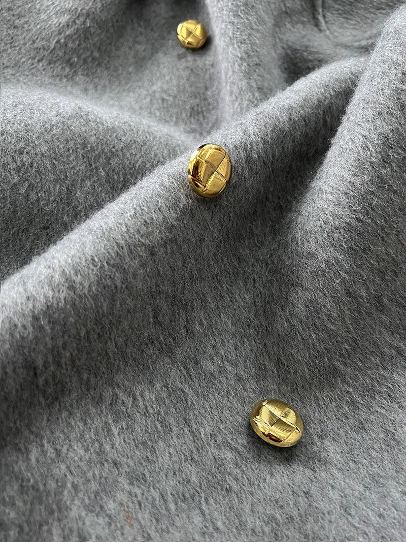 Gold Buttons Double-Breasted Woolen Coat - Kelly Obi New York