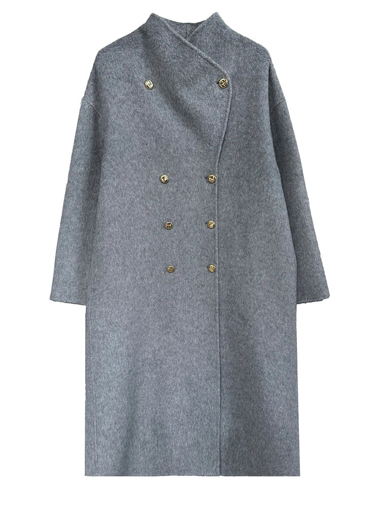 Gold Buttons Double-Breasted Woolen Coat - Kelly Obi New York