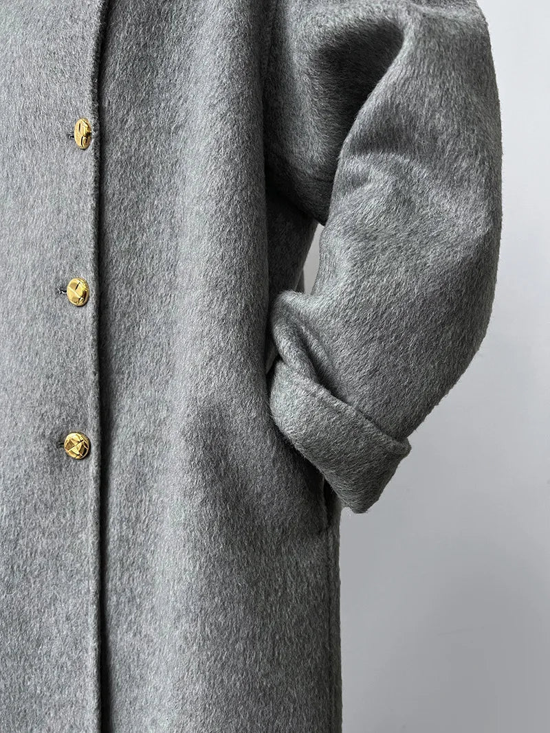 Gold Buttons Double-Breasted Woolen Coat - Kelly Obi New York