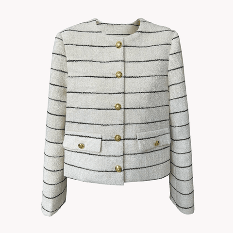 Gold Buttons Striped Tweed Jacket - Kelly Obi New York