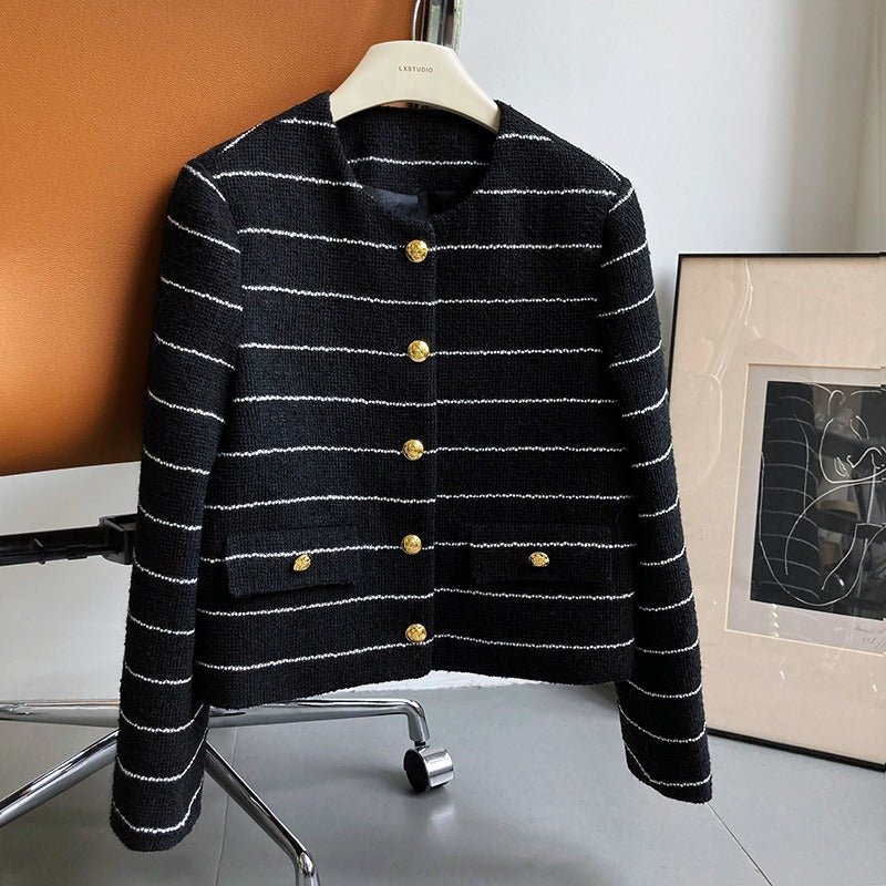 Gold Buttons Striped Tweed Jacket - Kelly Obi New York