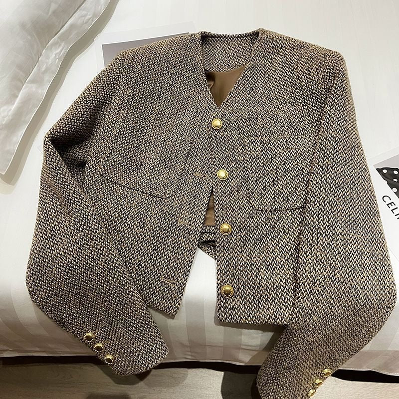 Gold Buttons Wool Short Blazer - Kelly Obi New York