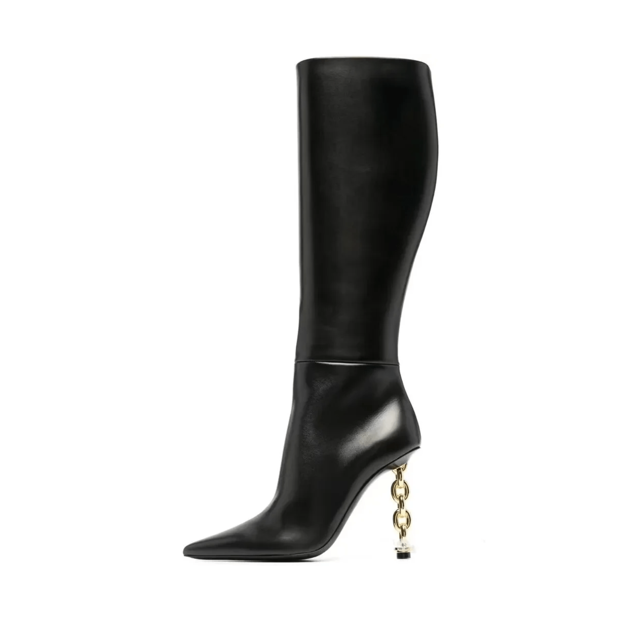 Gold Chain Heels Side Zip Boots - Kelly Obi New York