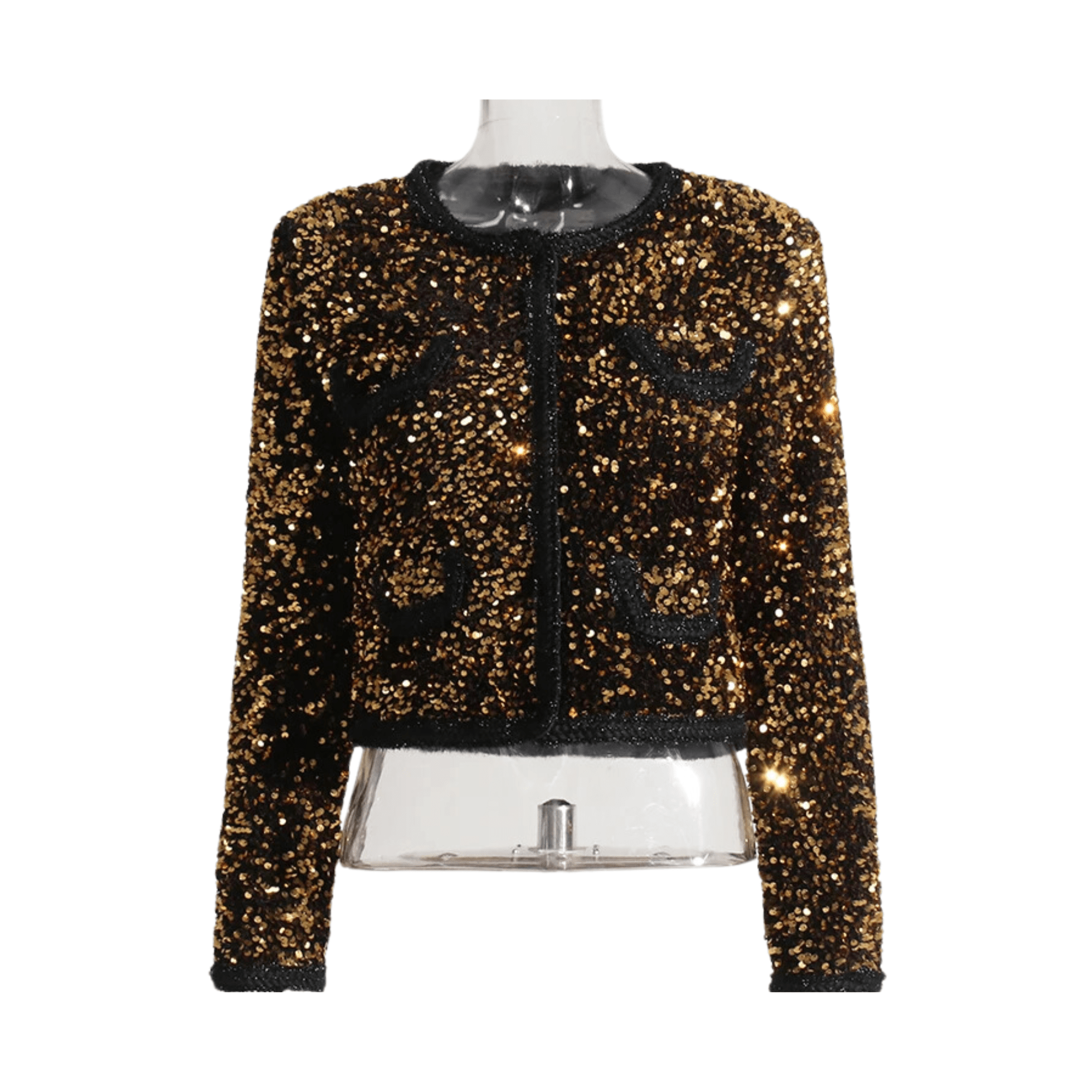 Gold Round Neck Sequined Jacket - Kelly Obi New York