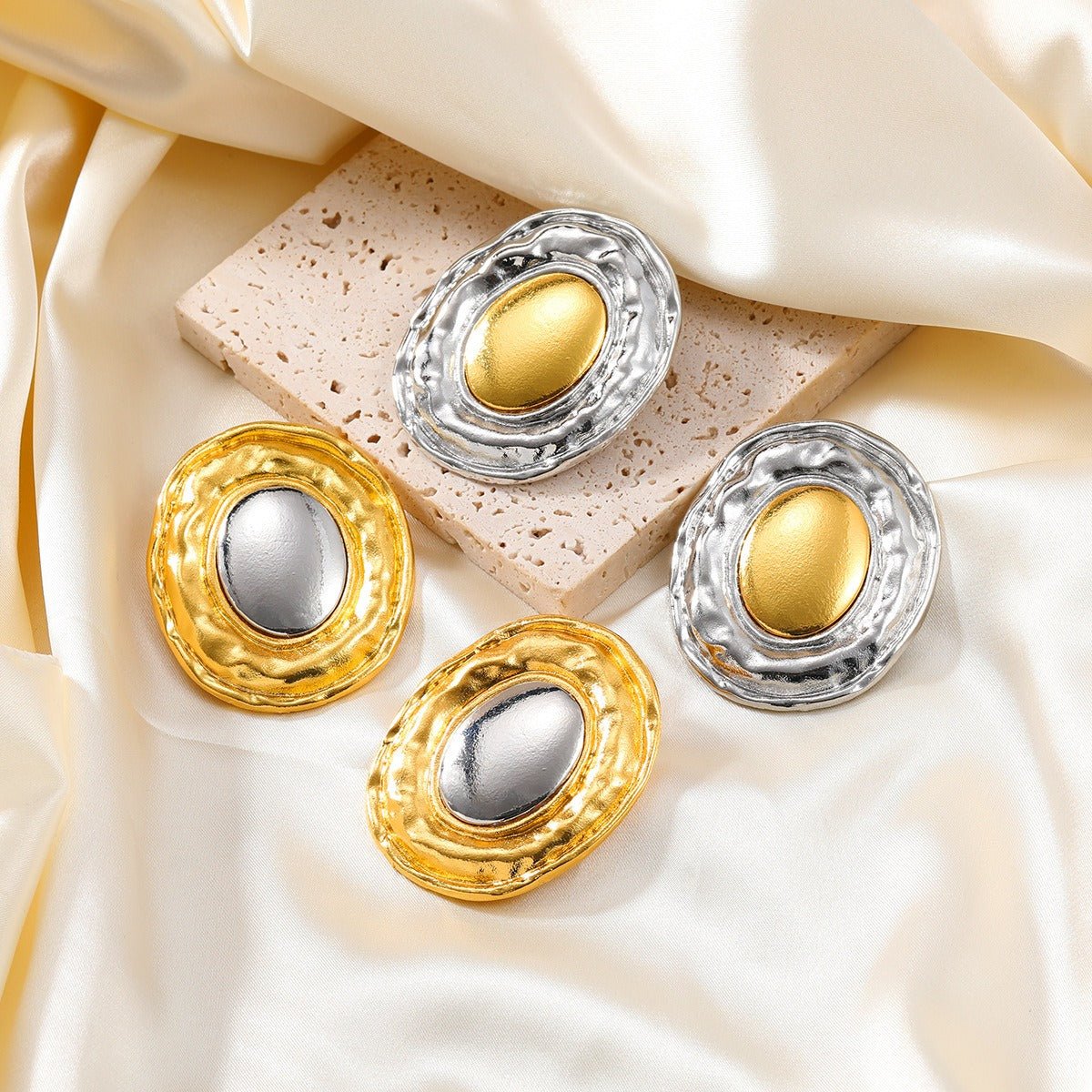 Gold Silver Oval Stud Earrings - Kelly Obi New York