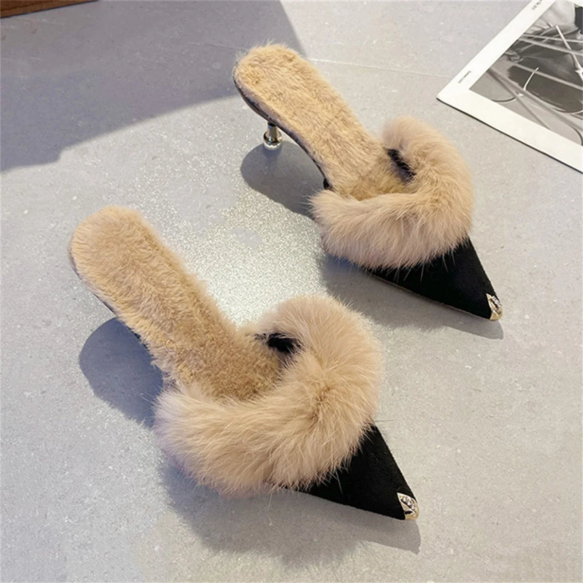 Gold Tip Fur Lined Sandals - Kelly Obi New York