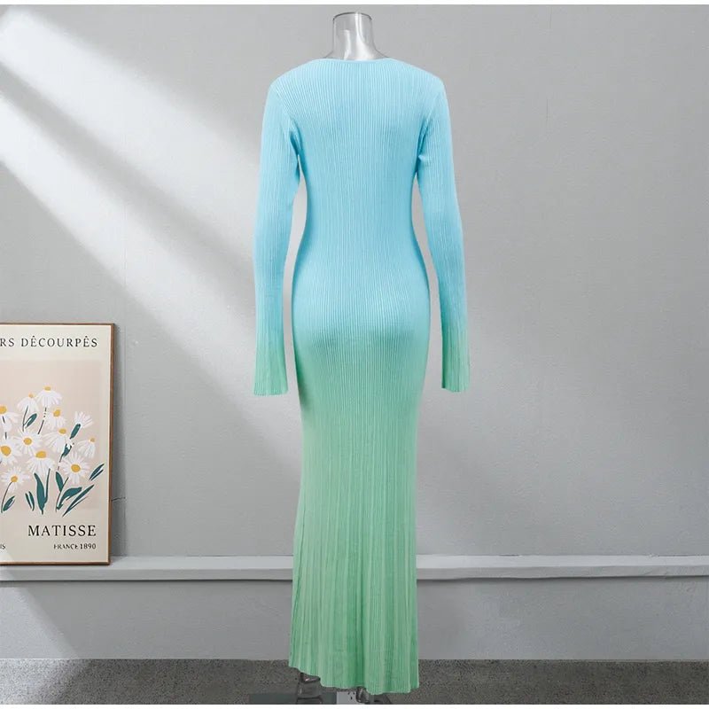 Gradient Flare Sleeves Pleated Dress - Kelly Obi New York