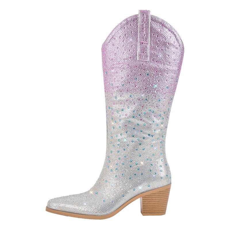 Gradient Rhinestone Cowboy Boots - Kelly Obi New York