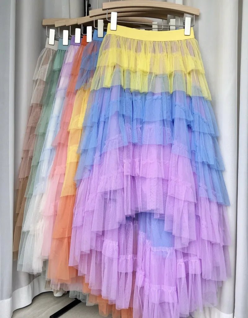 Gradient Tulle Ruffled Maxi Skirt - Kelly Obi New York