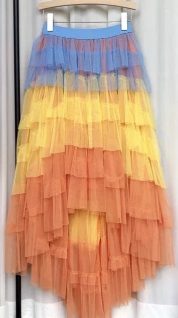 Gradient Tulle Ruffled Maxi Skirt - Kelly Obi New York