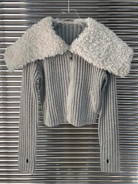 Gray Woolen Collar Knit Sweater - Kelly Obi New York